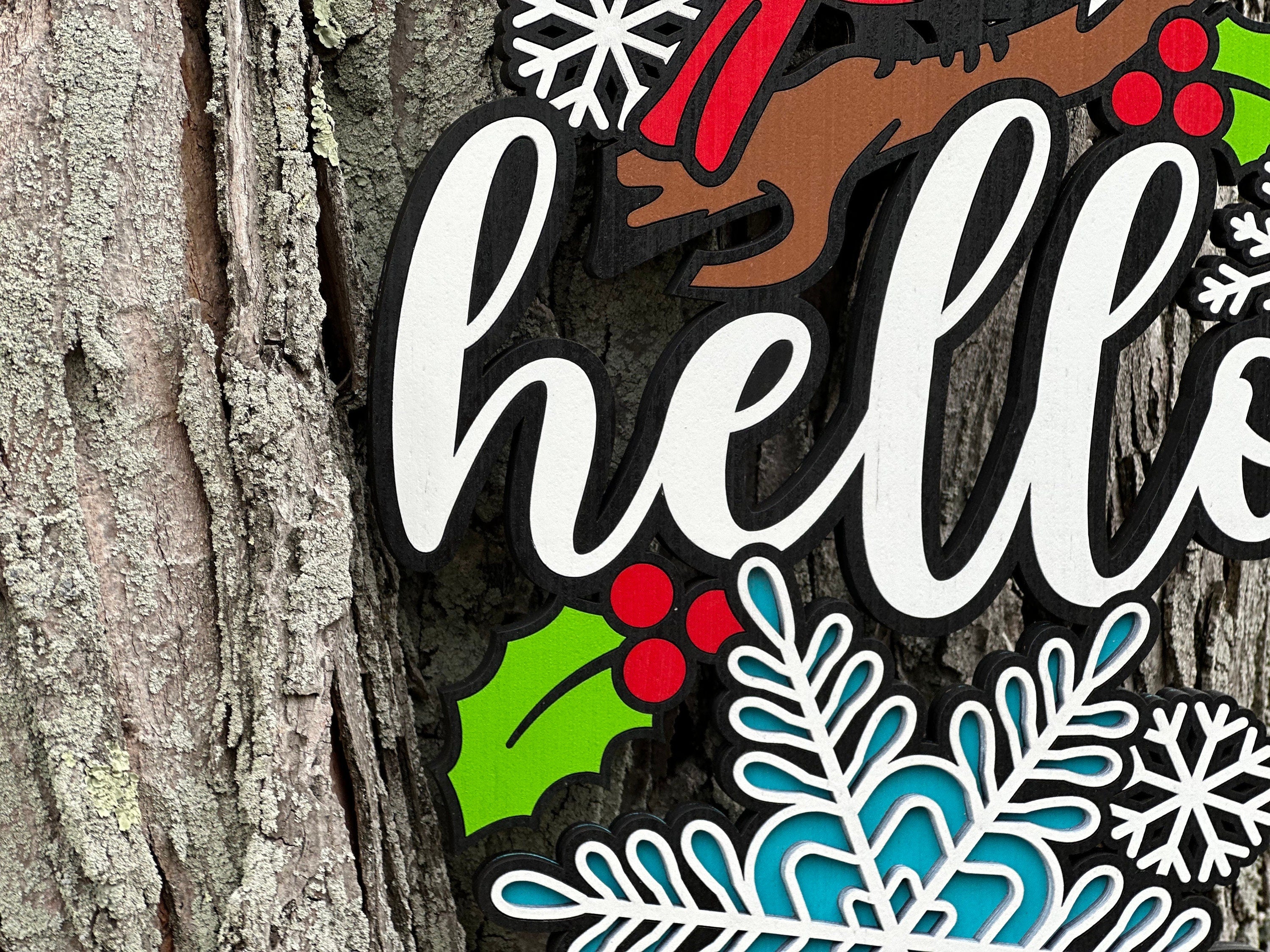 Hello Winter Door Sign with Cardinal
