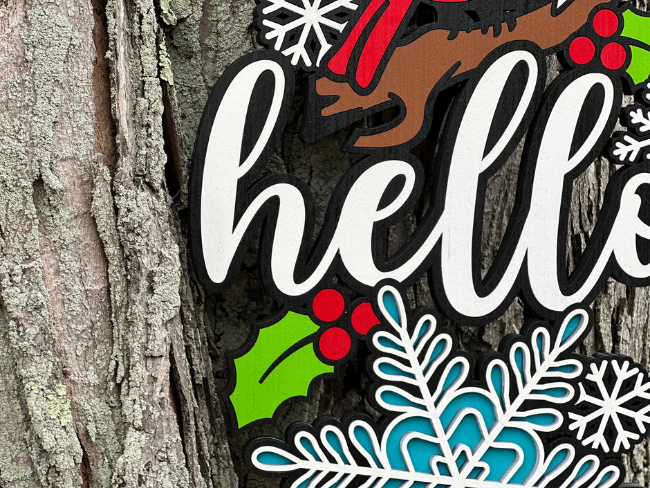 Hello Winter Door Sign with Cardinal