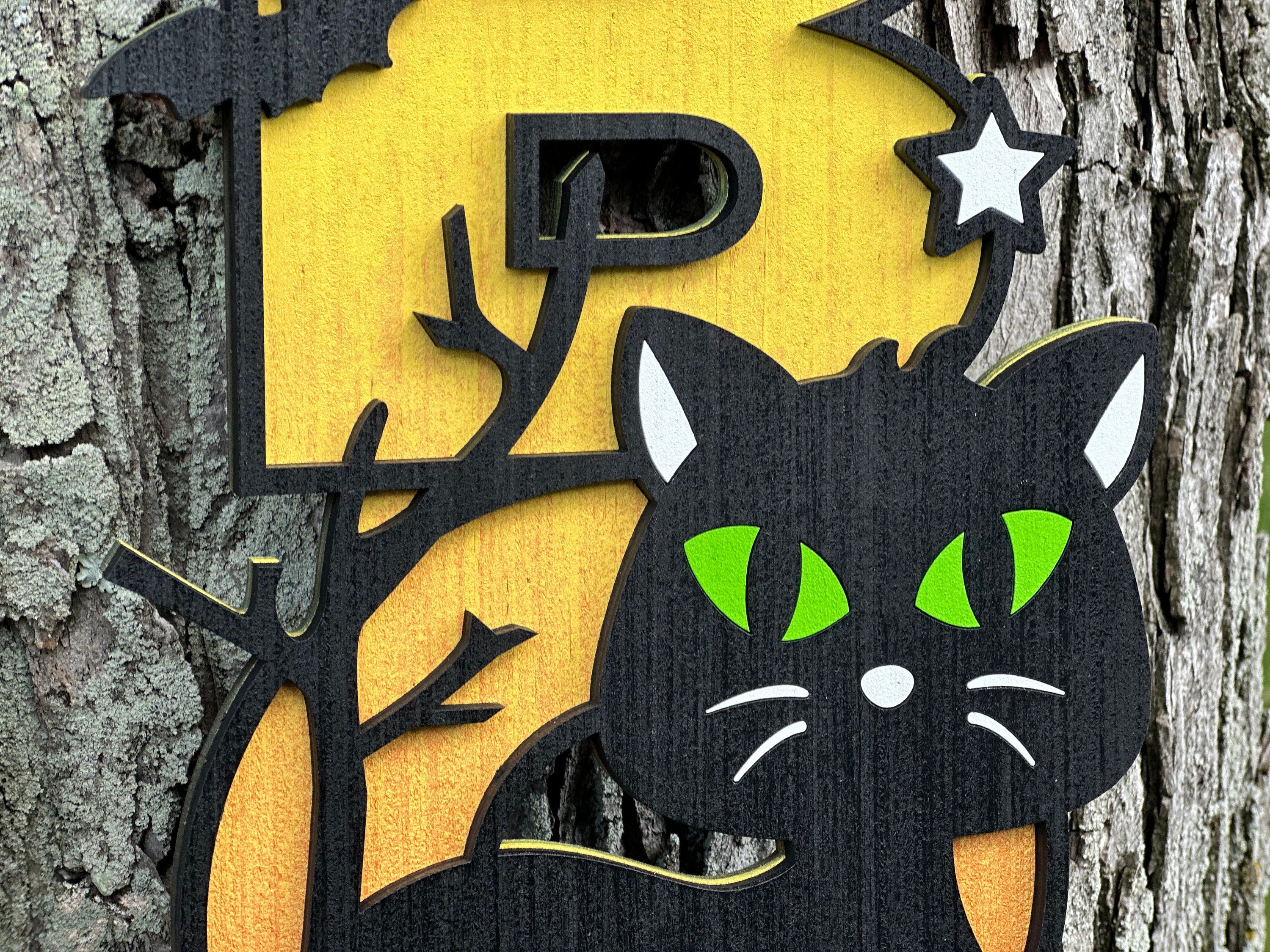 Black Cat Halloween Door Sign