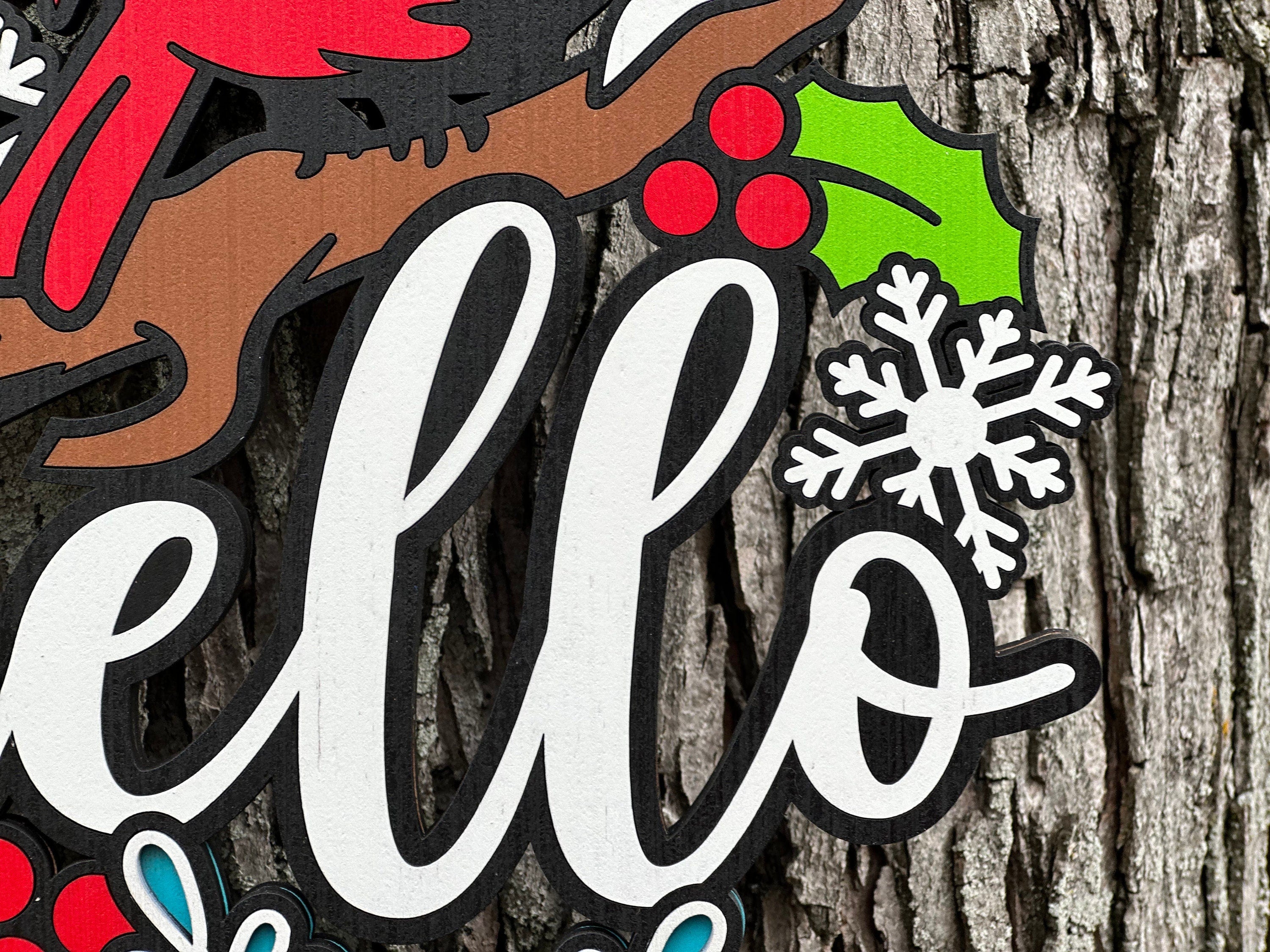 Hello Winter Door Sign with Cardinal