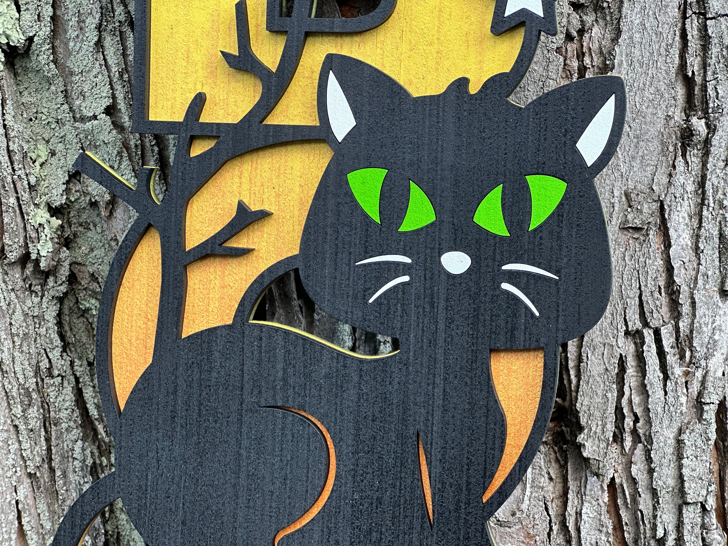 Black Cat Halloween Door Sign