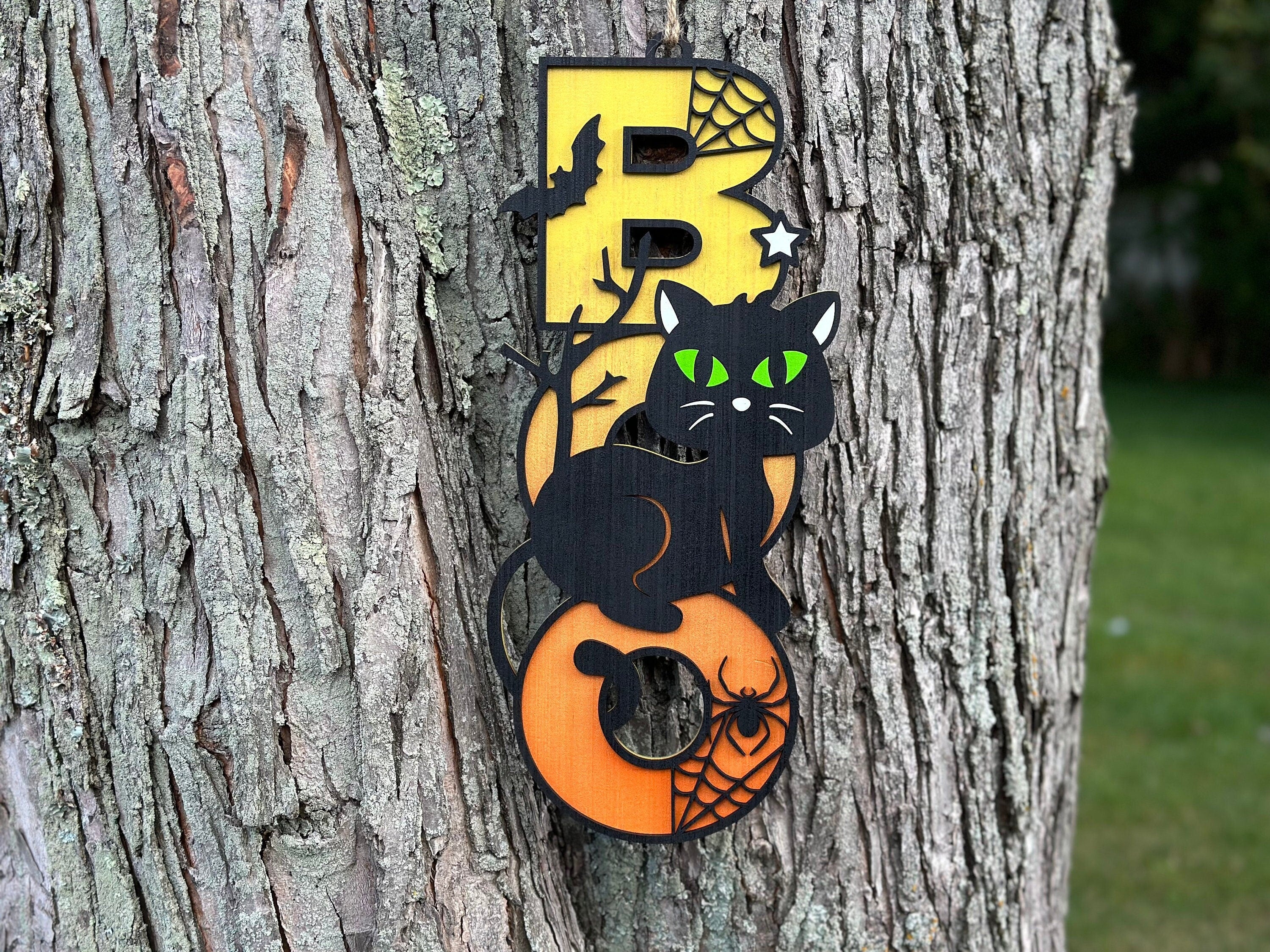 Black Cat Halloween Door Sign