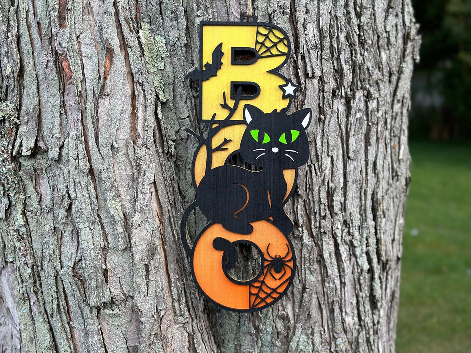 Black Cat Halloween Door Sign