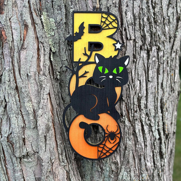 Black Cat Halloween Door Sign