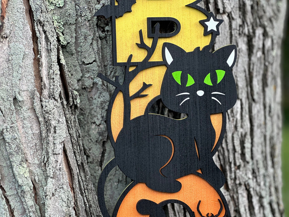 Black Cat Halloween Door Sign