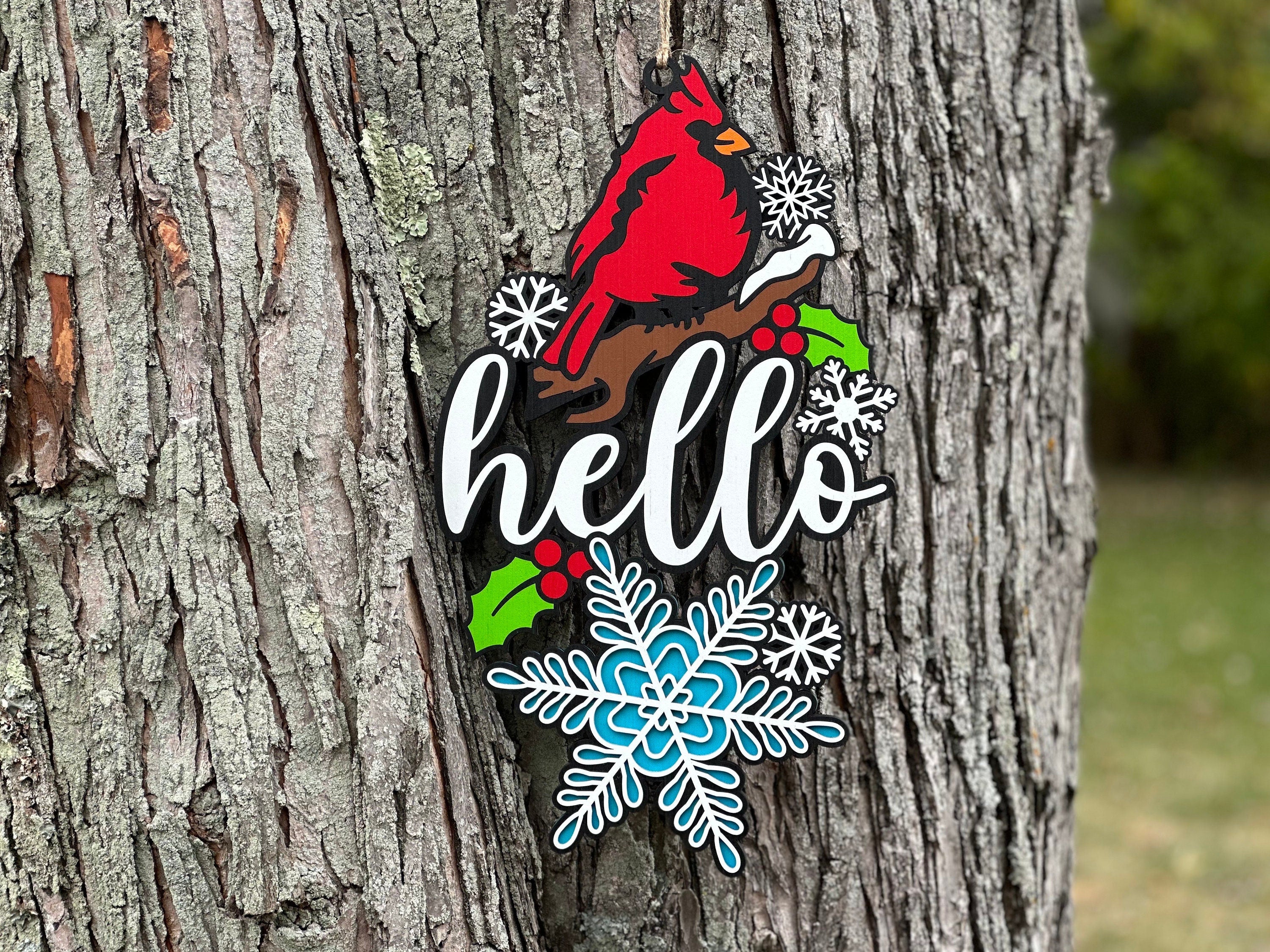 Hello Winter Door Sign with Cardinal